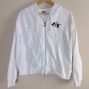 Disneyland Resort Minnie and Mickey Women’s Large‎ White Full Zip Hoodie